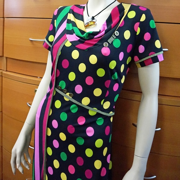 PARTY DOTTED DRESS COLORFUL STRETCH EUROPEAN - Picture 7 of 8